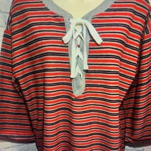 Striped Red and Black Lace-Up Top